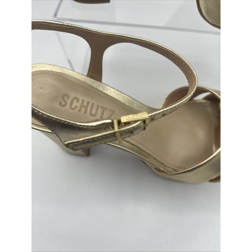 Schutz Women Platform Heel 6.5B Gold Leather Sole Ankle Strap Cocktail Shoes NIB - Picture 16 of 16